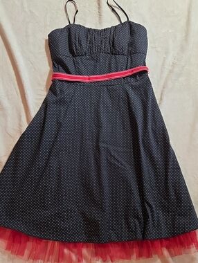 Ruby Rox Black Polka Dot Dress with Red Ribbon and Tulle